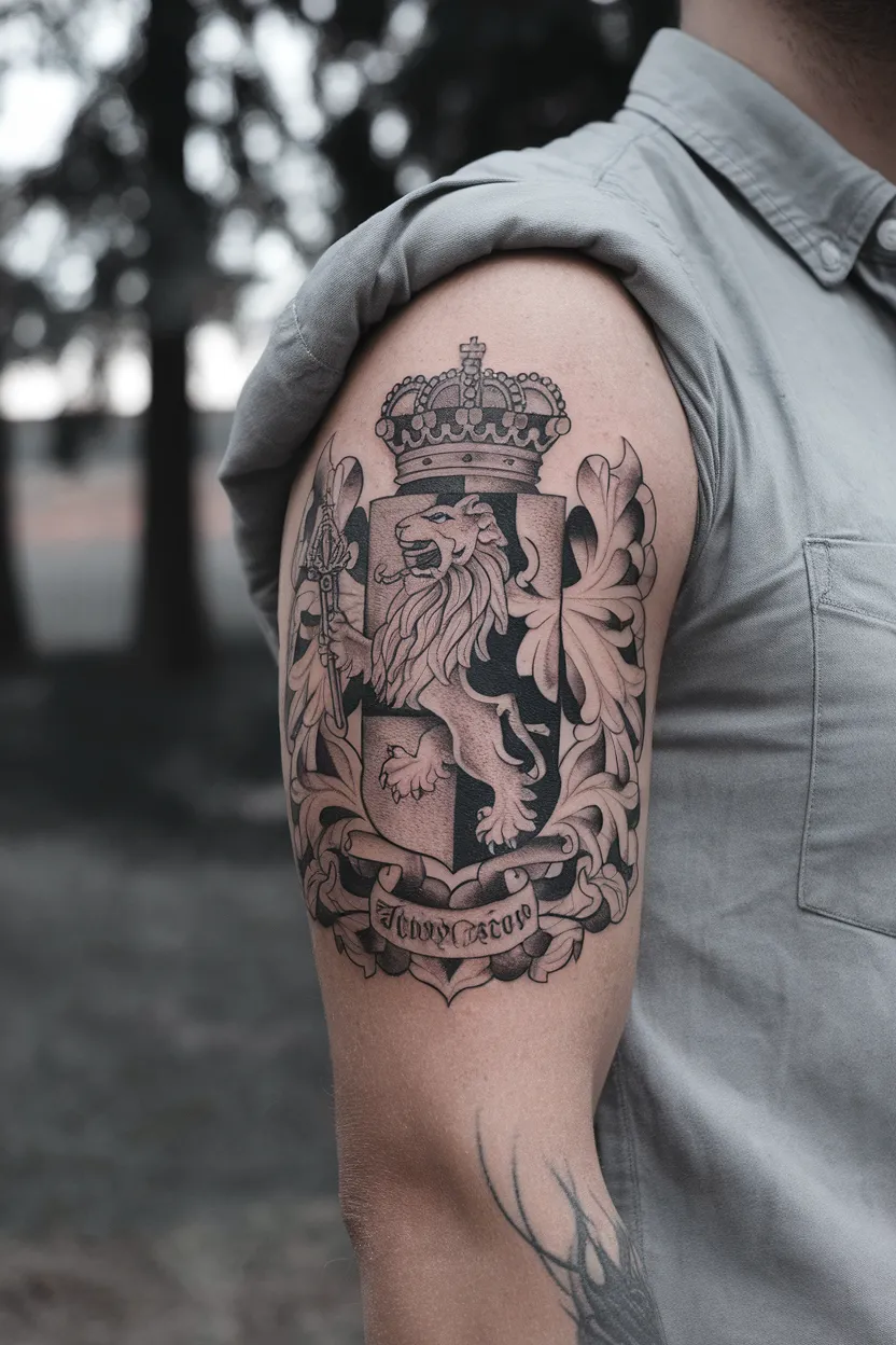Coat of Arms With Lion Tattoo