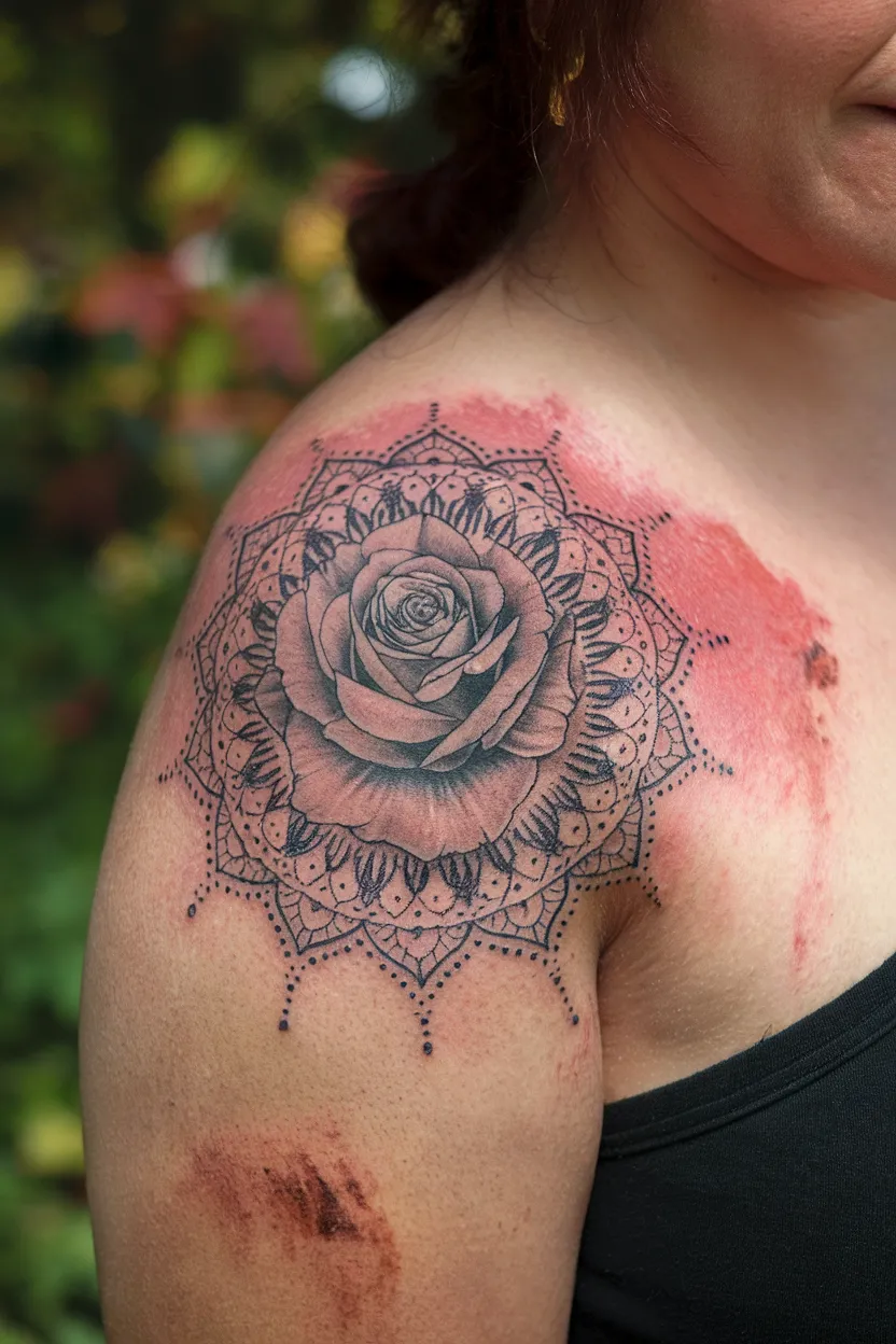 Rose Incorporated Into a Mandala Pattern
