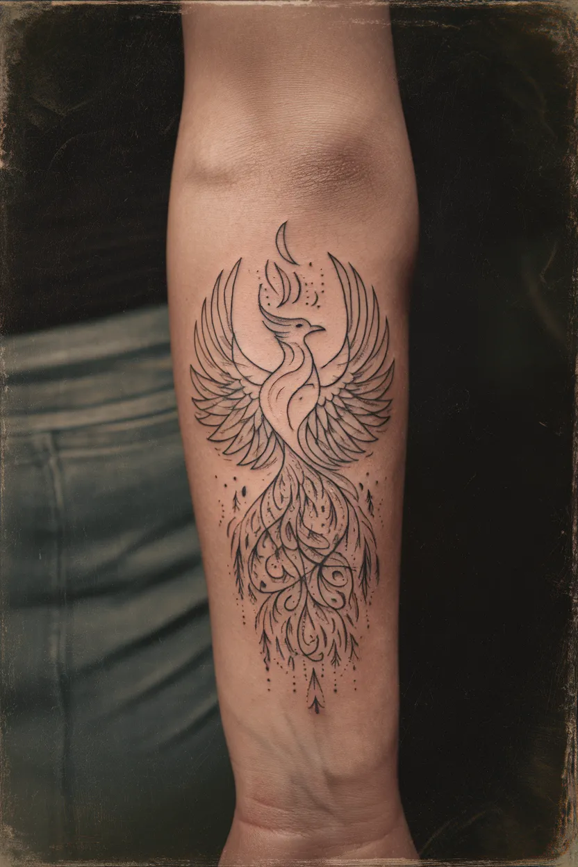 Minimalist Line Art Phoenix