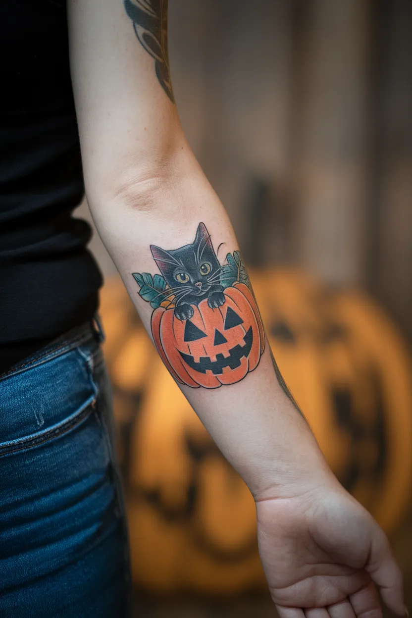 Black Cat Peeking Out of a Pumpkin
