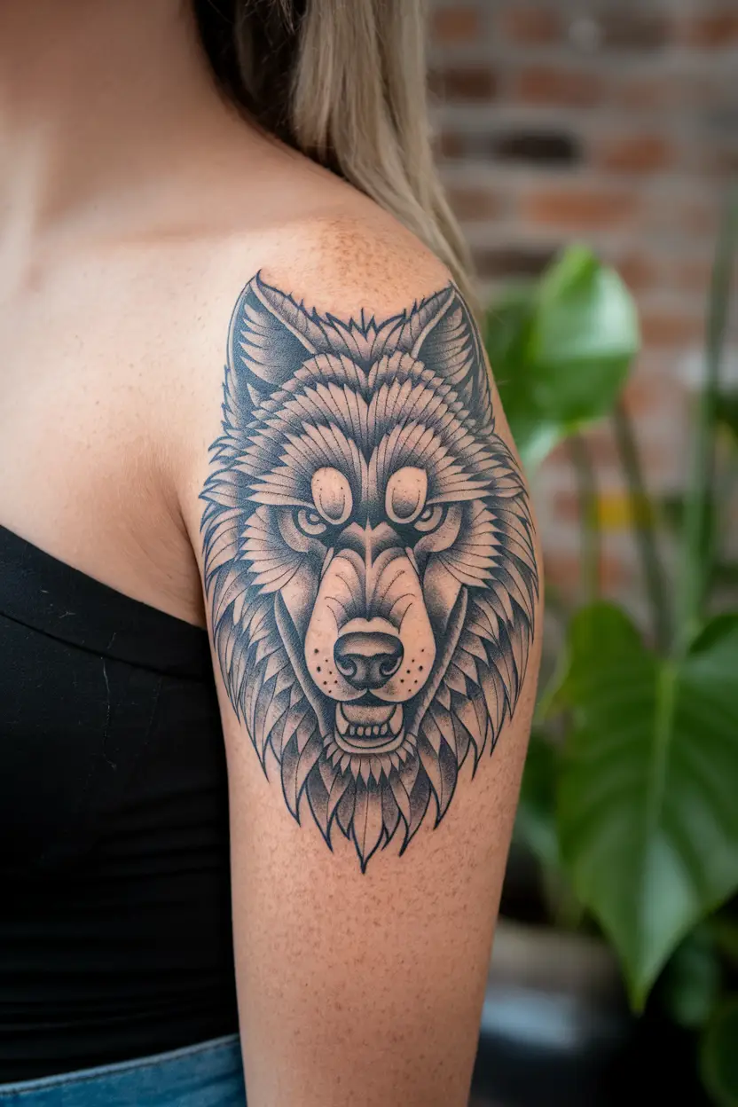 She Wolf Upper Arm Tattoo