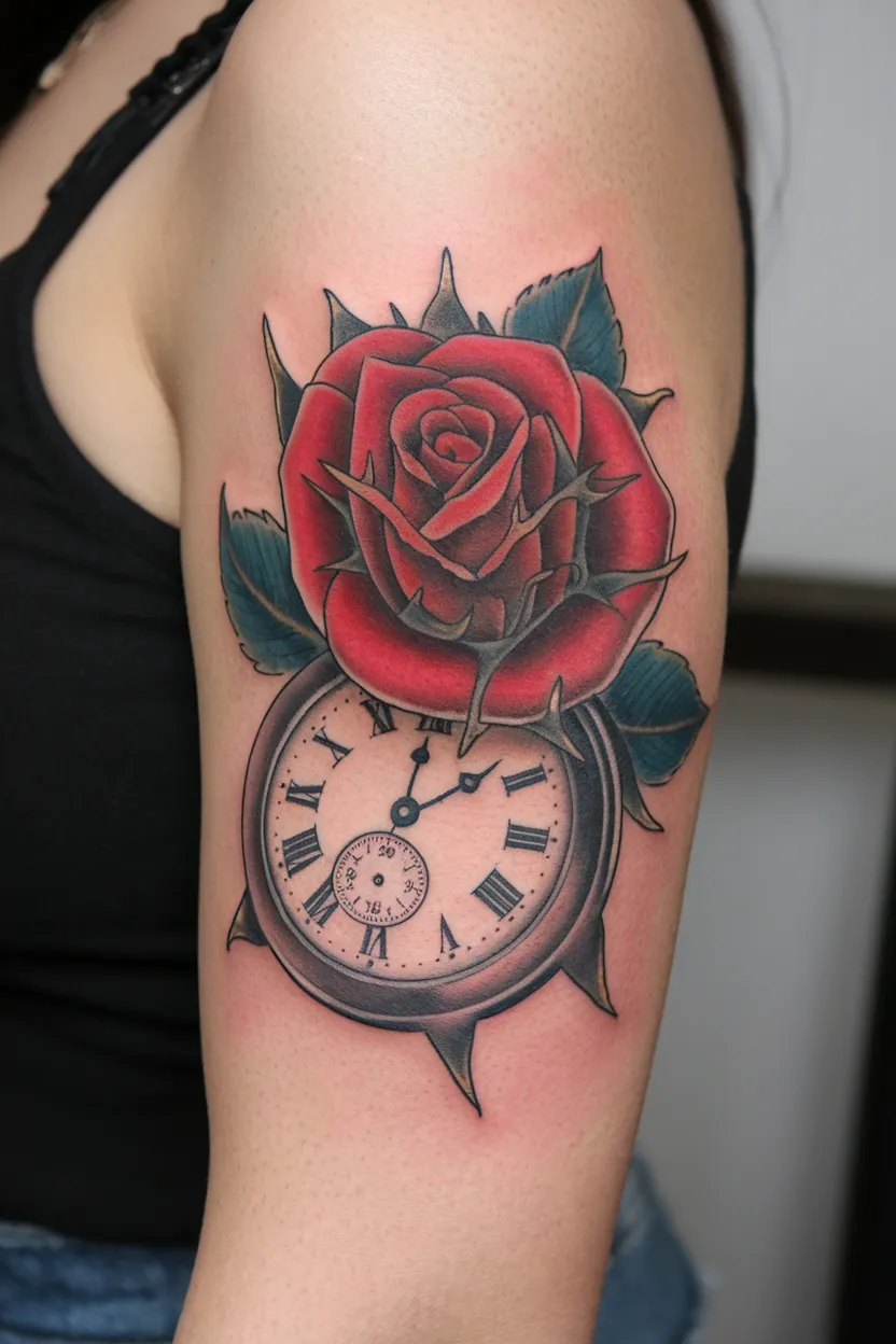 Red Rose With a Pocket Watch