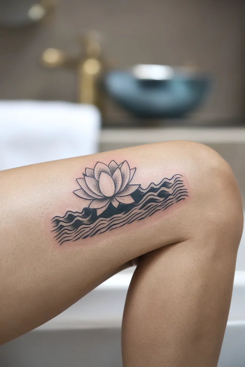 Lotus Flower With Waves