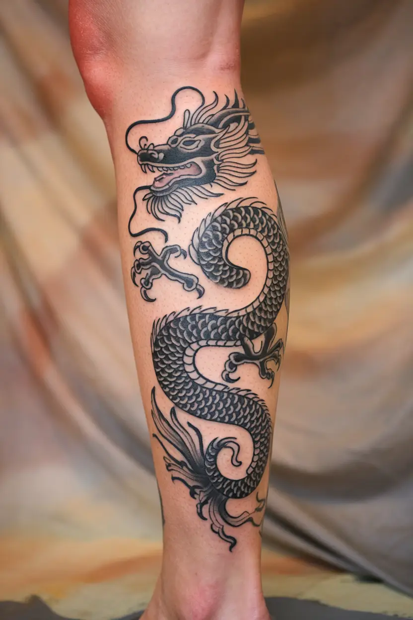 Black Ink Traditional Dragon