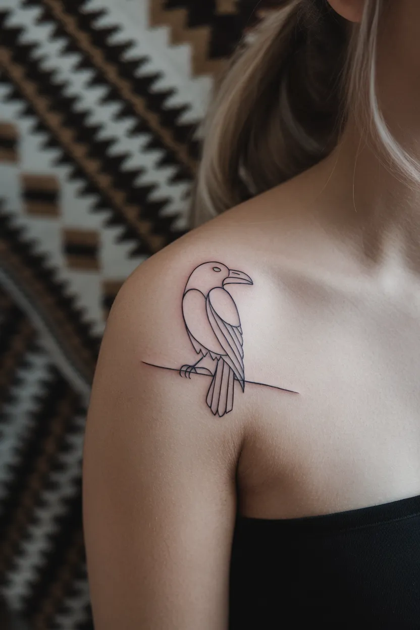 Minimalist Line Art Raven