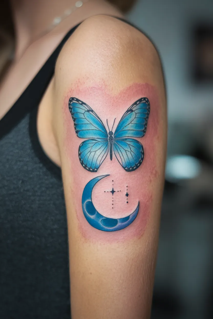 Blue Butterfly and Crescent Moon