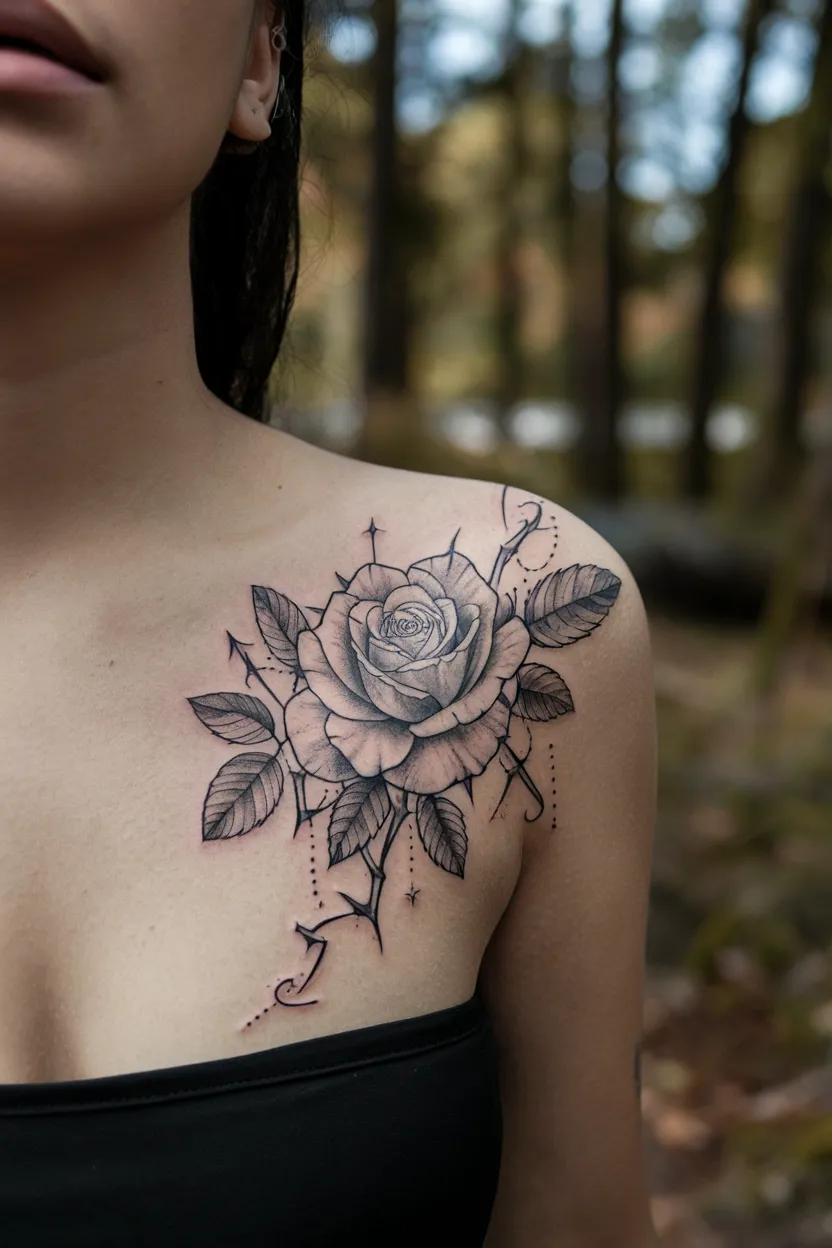 Super Delicate Ribcage Rose Tattoo
