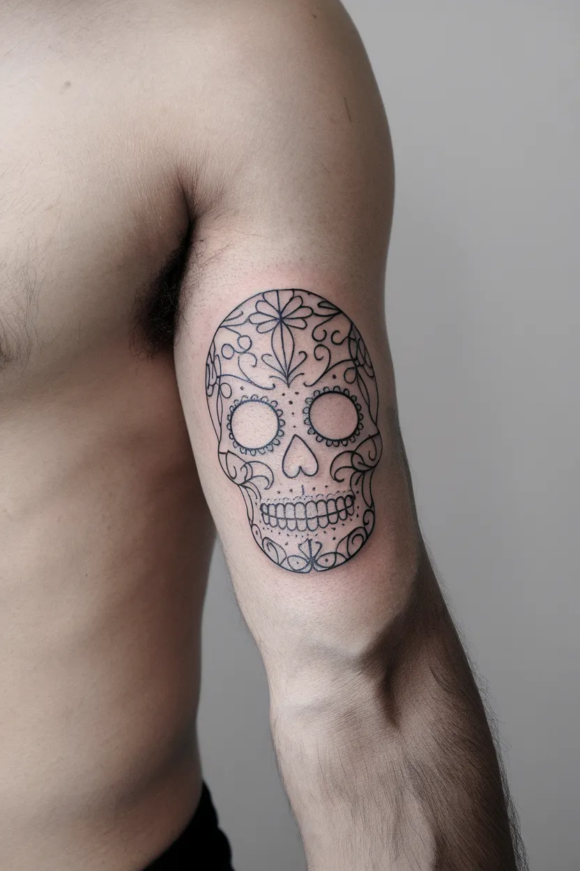 Minimalist Line Art Sugar Skull