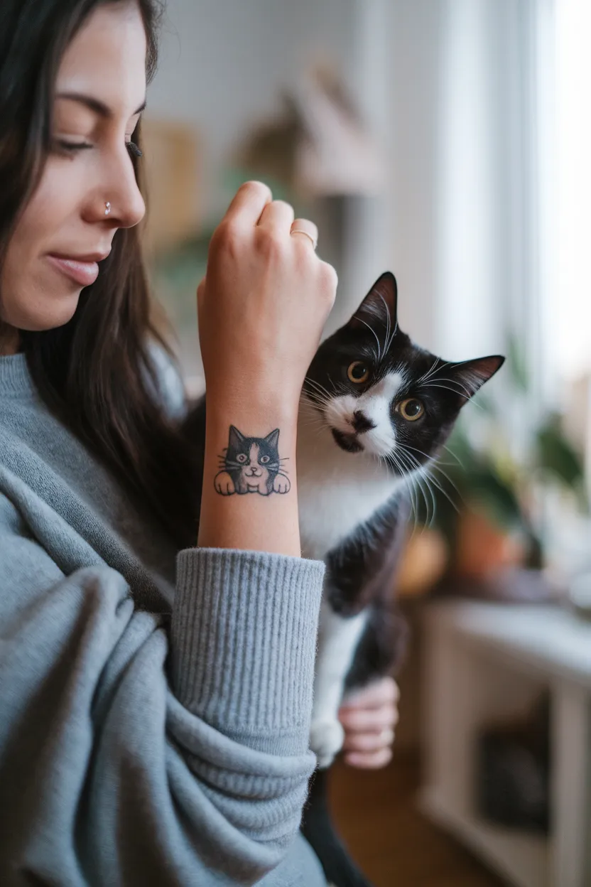 A Curious Cat Peeking Around the Wrist