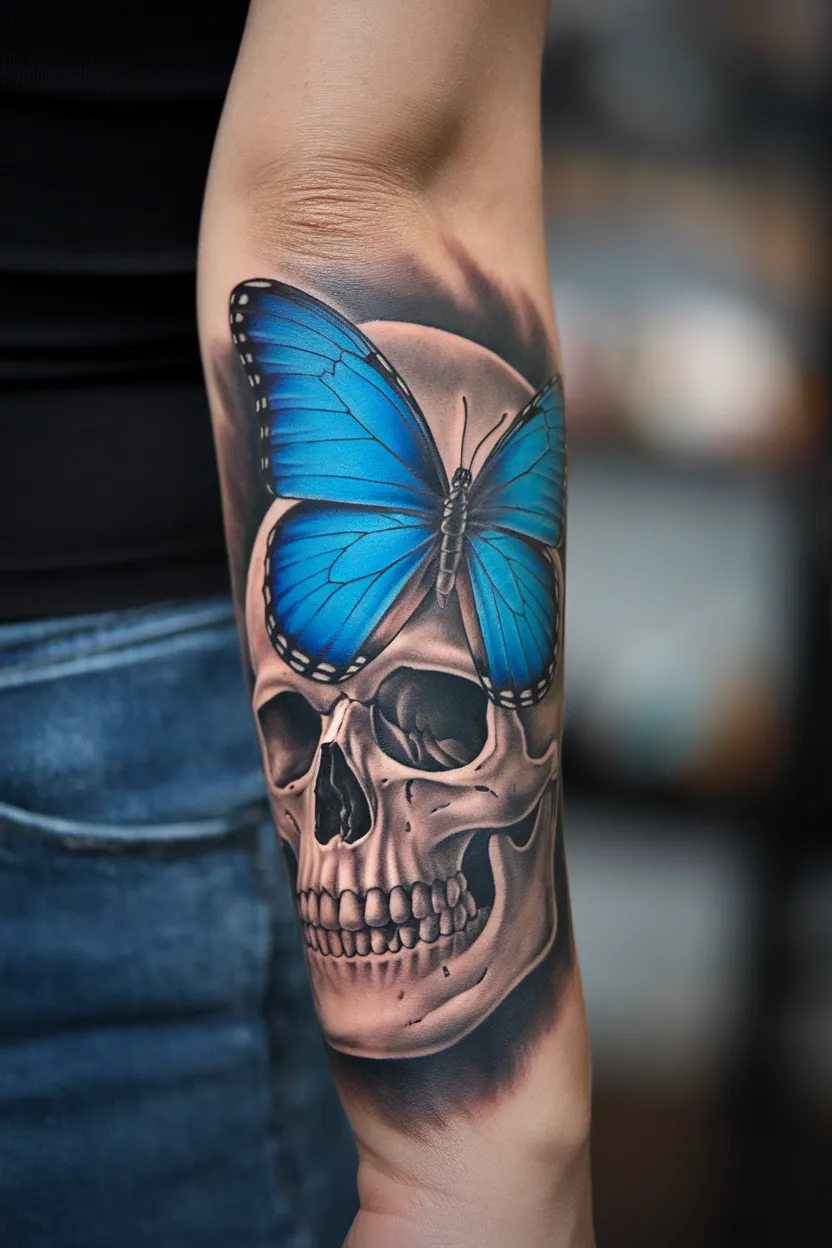 Blue Butterfly on a Skull