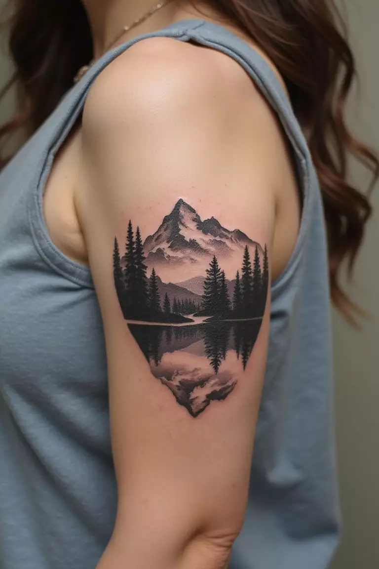 Mountain Range Silhouette A close-up shot of a woman showing her black ink mountain range silhouette tattoo on her arm.