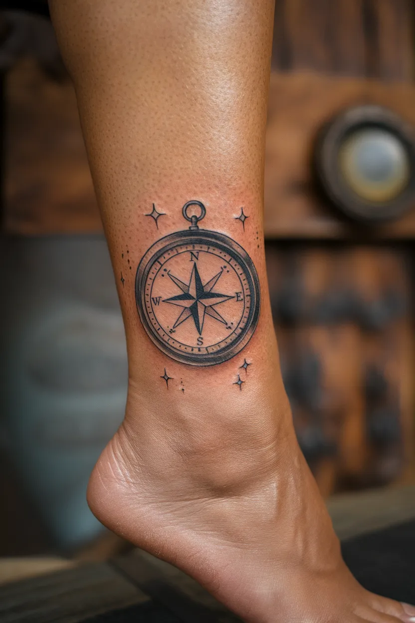 Ankle Compass Tattoo