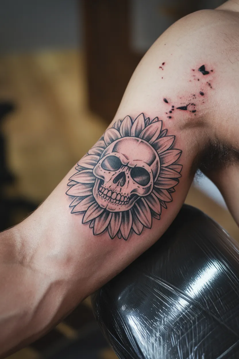 Sunflower Skull Tattoo