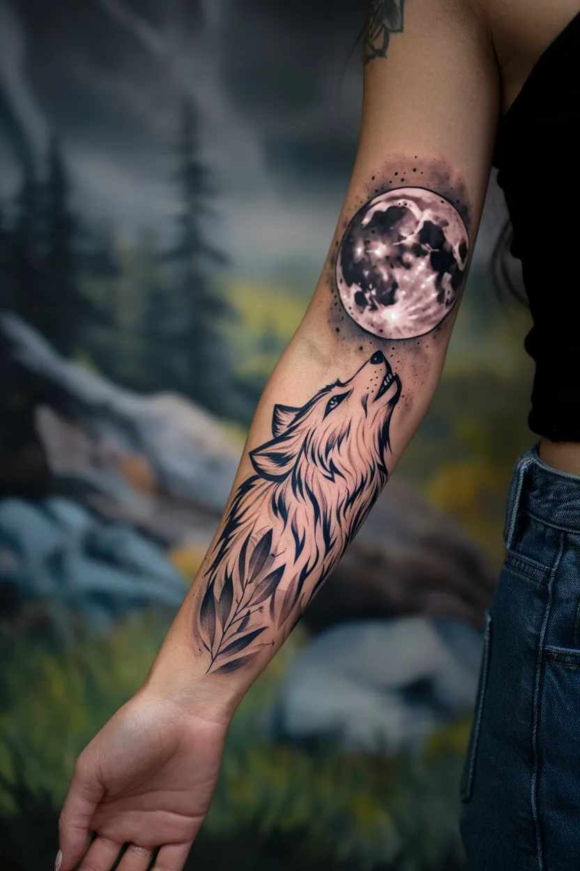 Half-Sleeve Wolf Tattoo for Women
