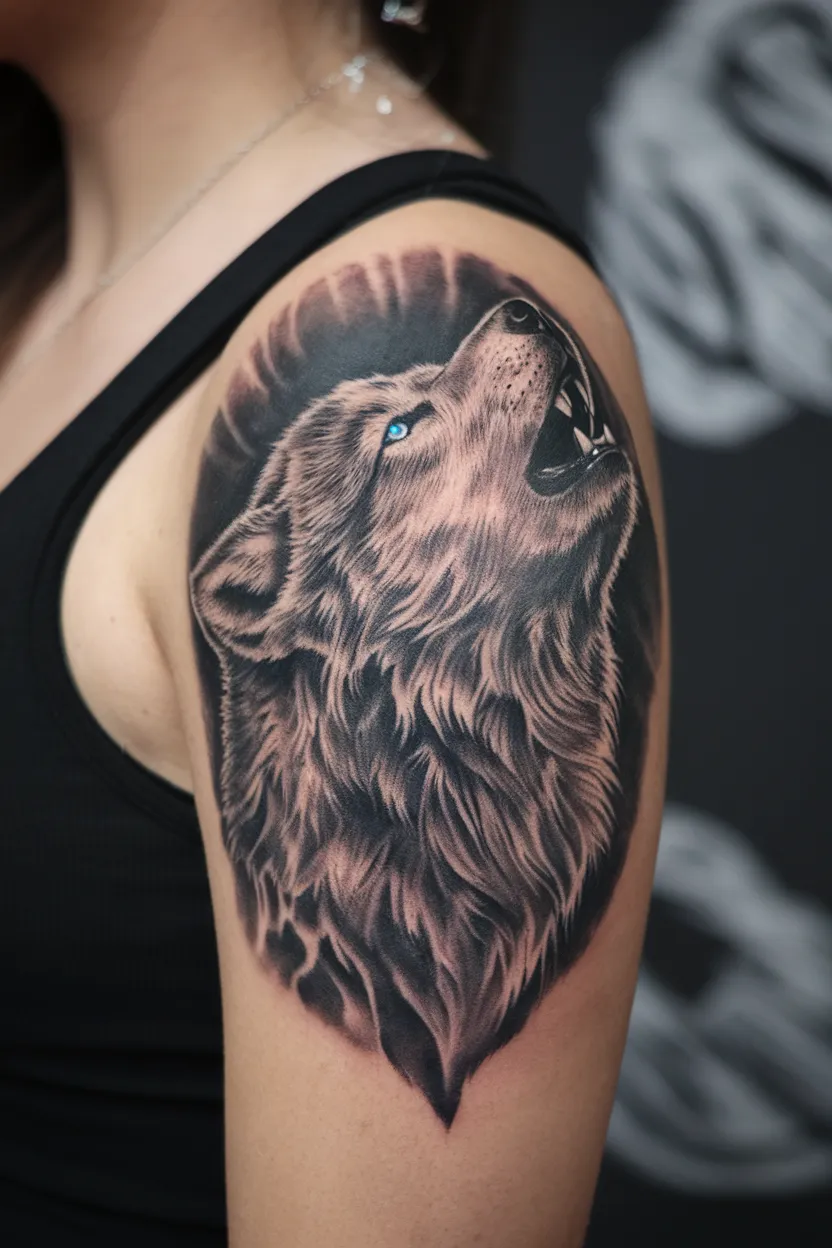 Realism Howling Wolf Tattoo for Woman