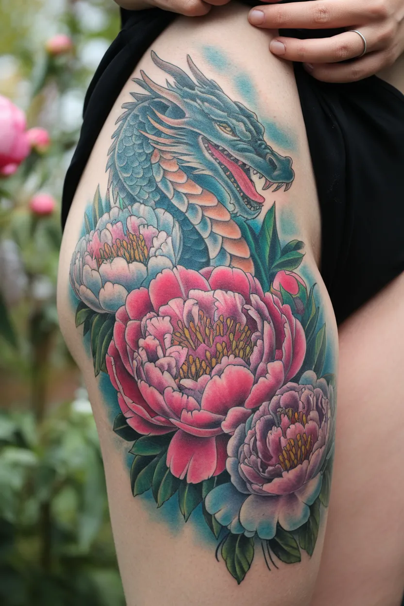 Peony and Dragon Thigh Piece