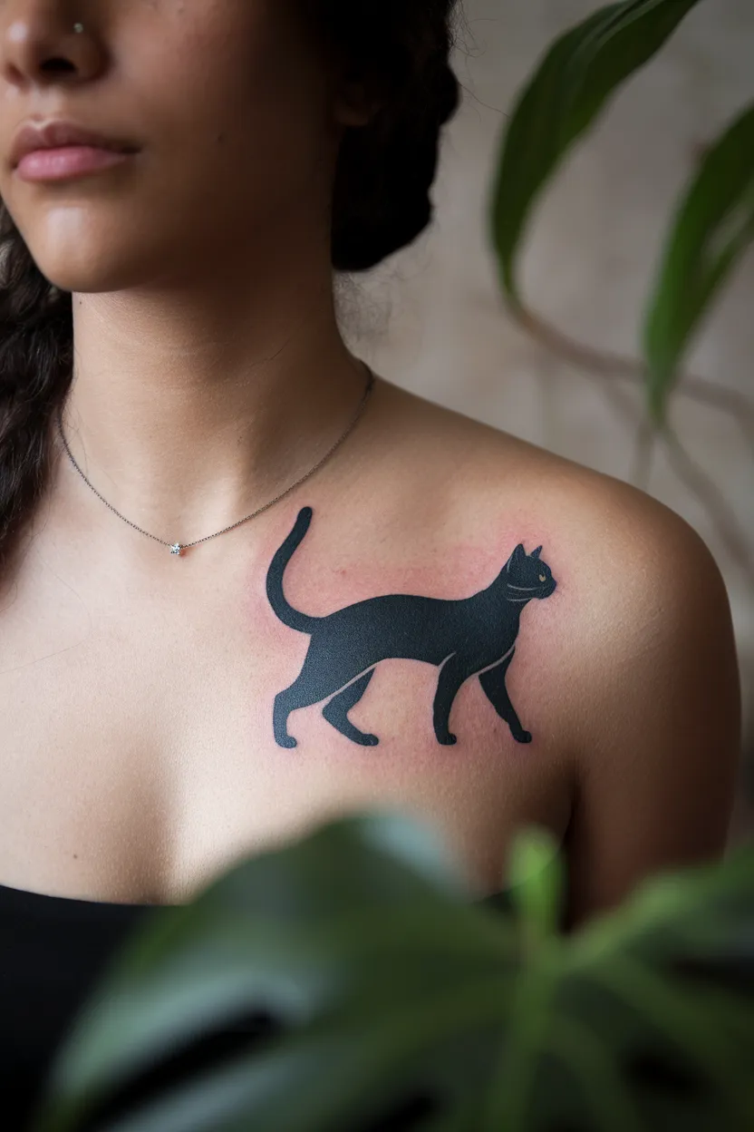 A Cat Stretching Along the Collarbone