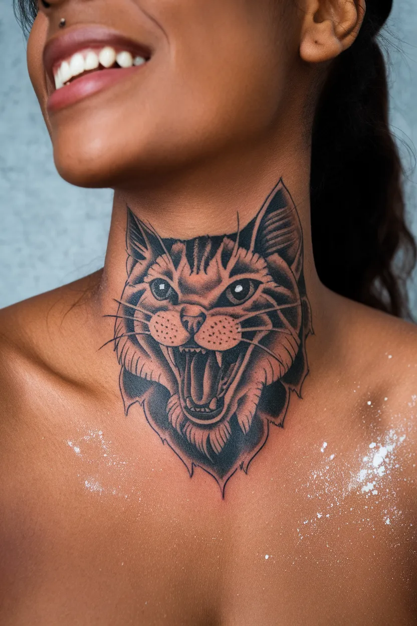Cat Neck Tattoo