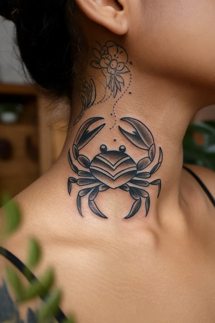 Zodiac Sign Neck Tattoo