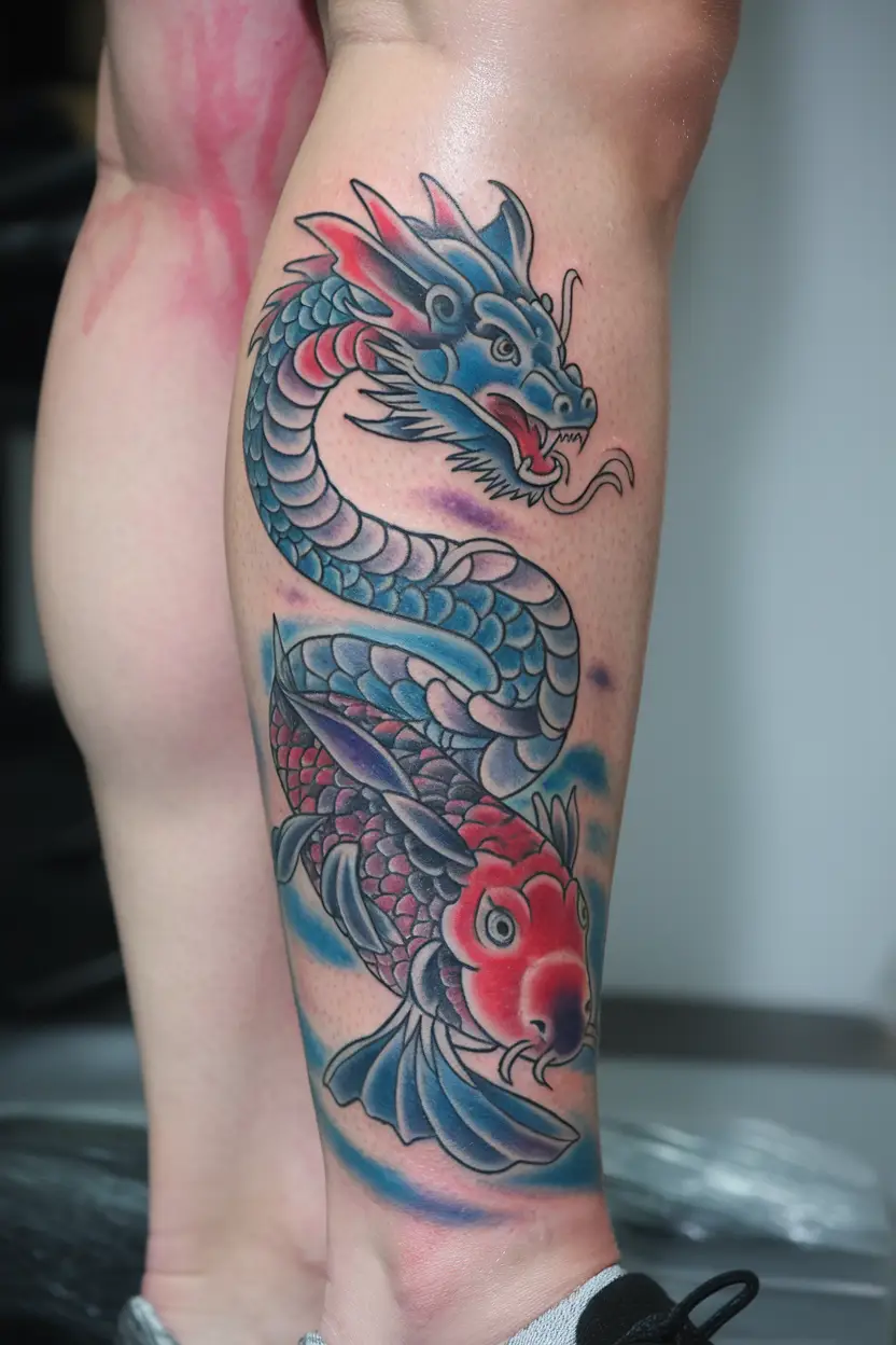 Dragon and Koi Fish