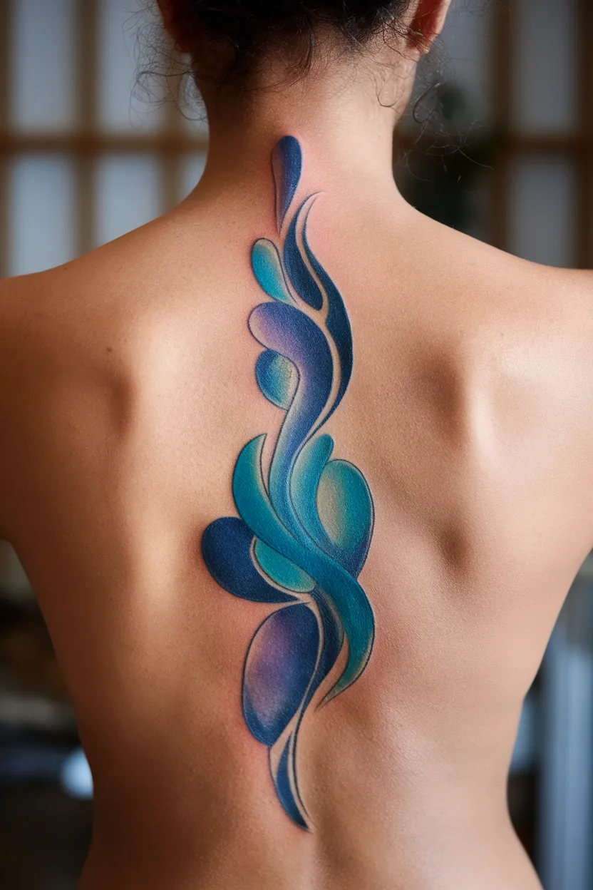 Abstract Brushstroke Spine Tattoo