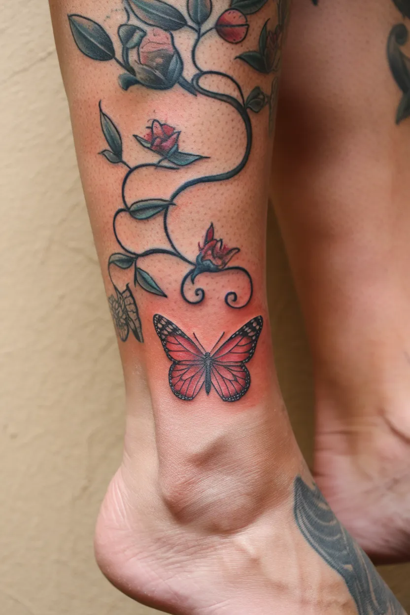 Small Red Butterfly on the Ankle