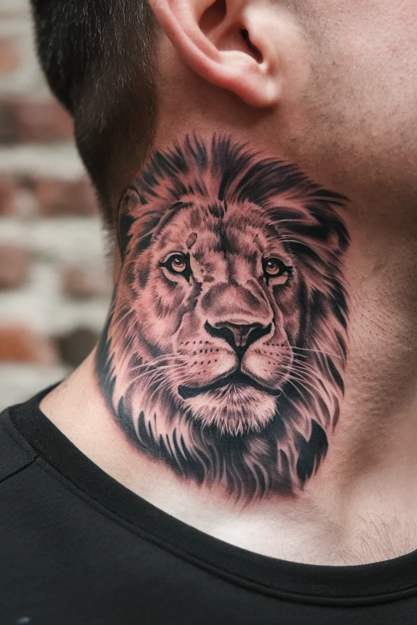 Lion Neck Tattoo Design