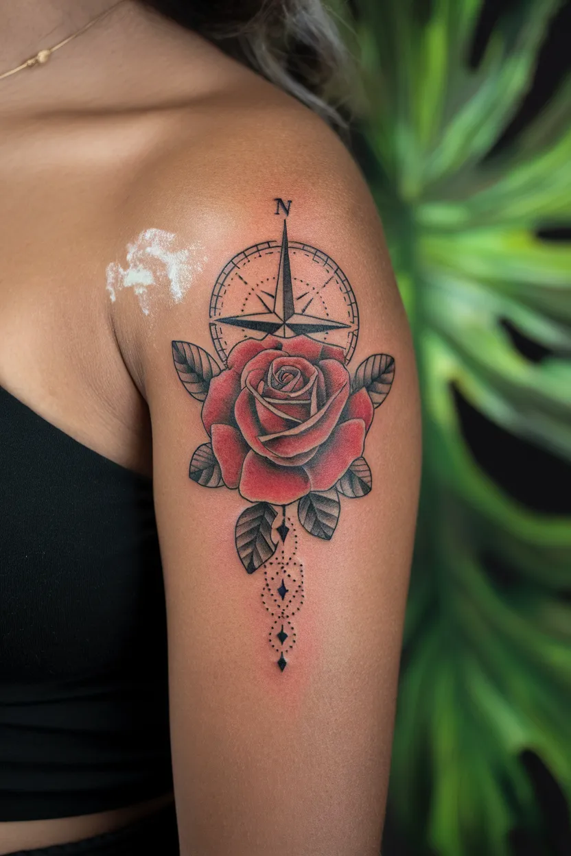 Red Rose and Compass Design