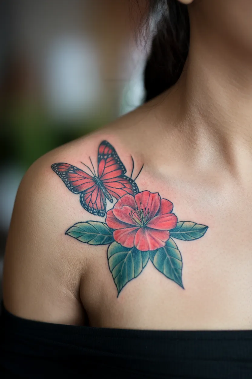 Red Butterfly and Red Flower