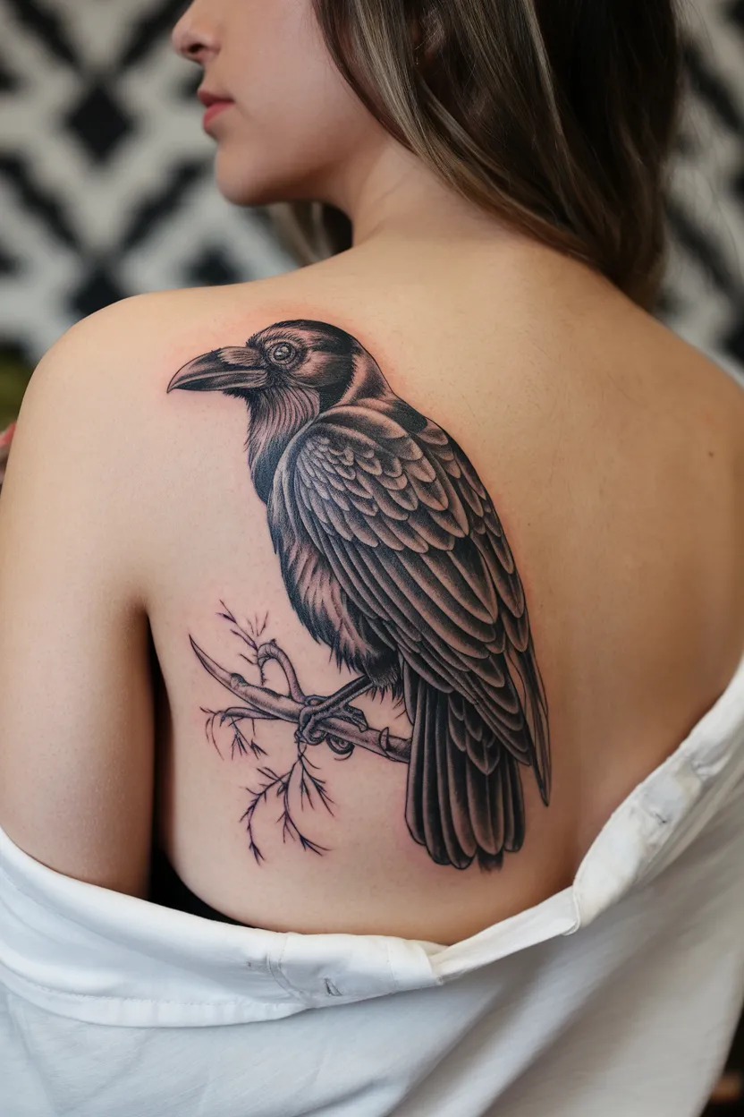 Raven With Intricate Feather Details