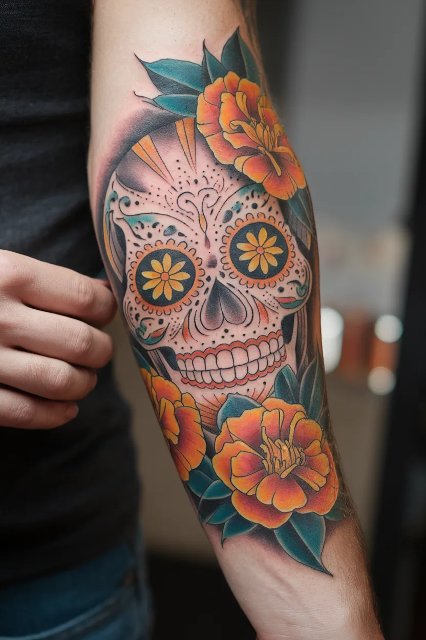 Marigold Sugar Skull Tattoo