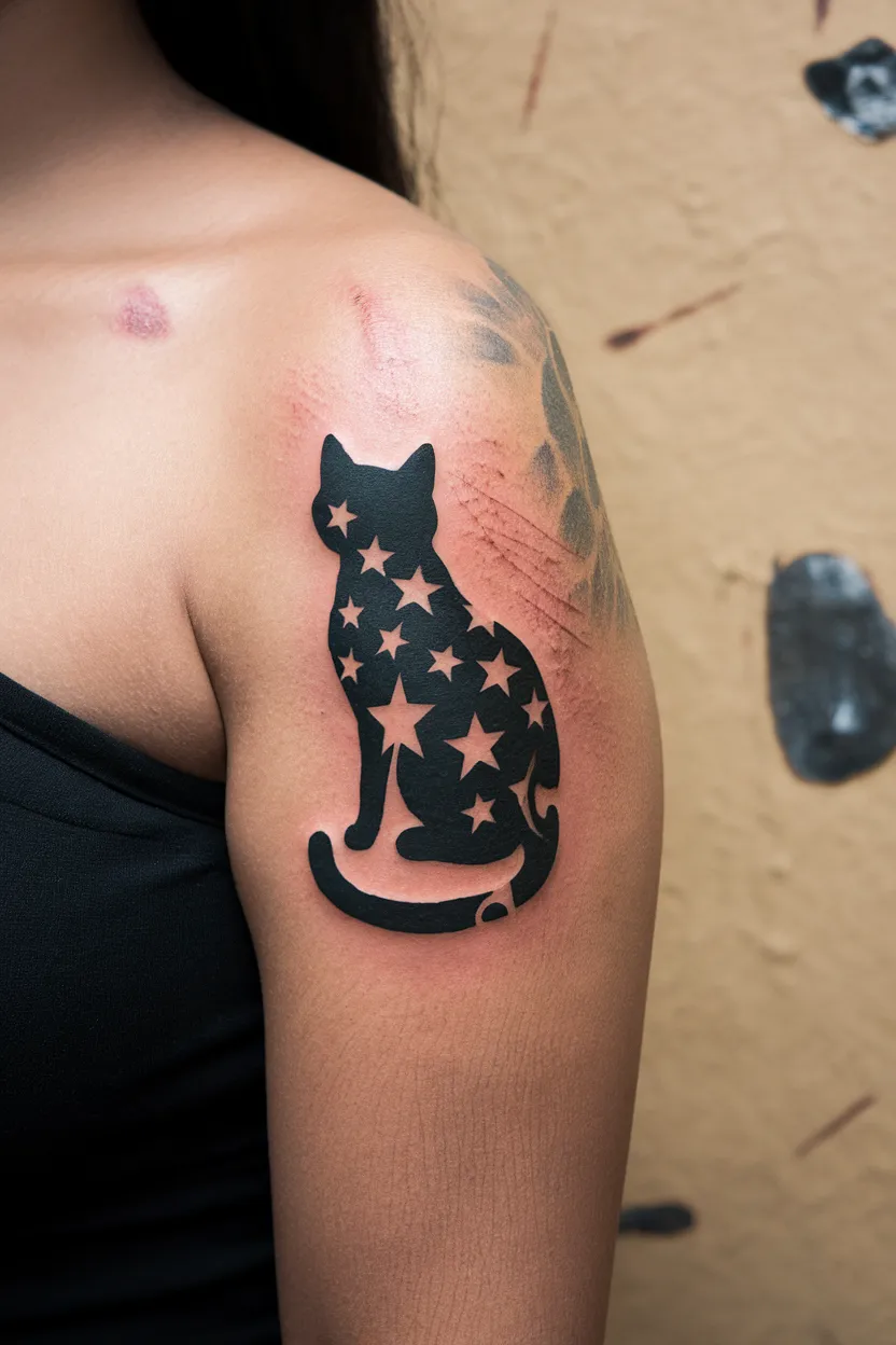 Cat Silhouette With Stars