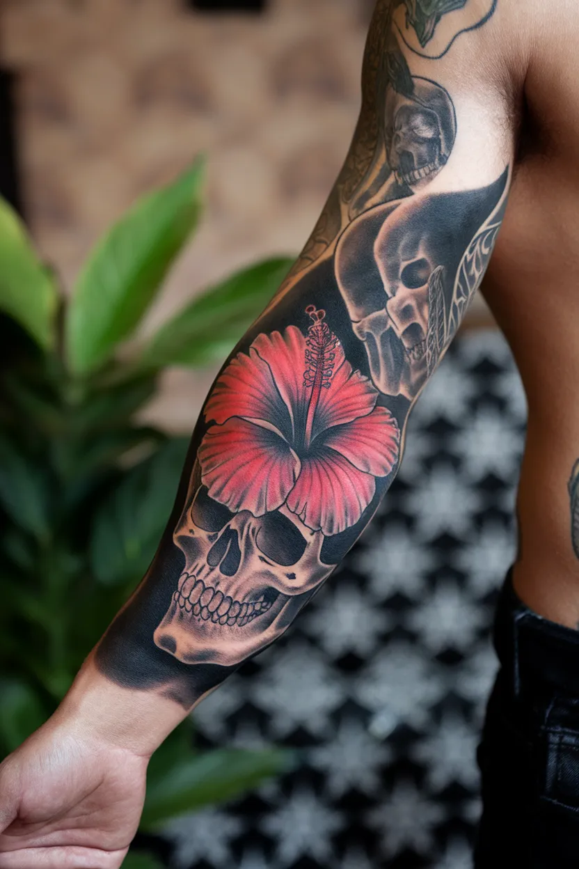 Hibiscus and Skull Tropical Design