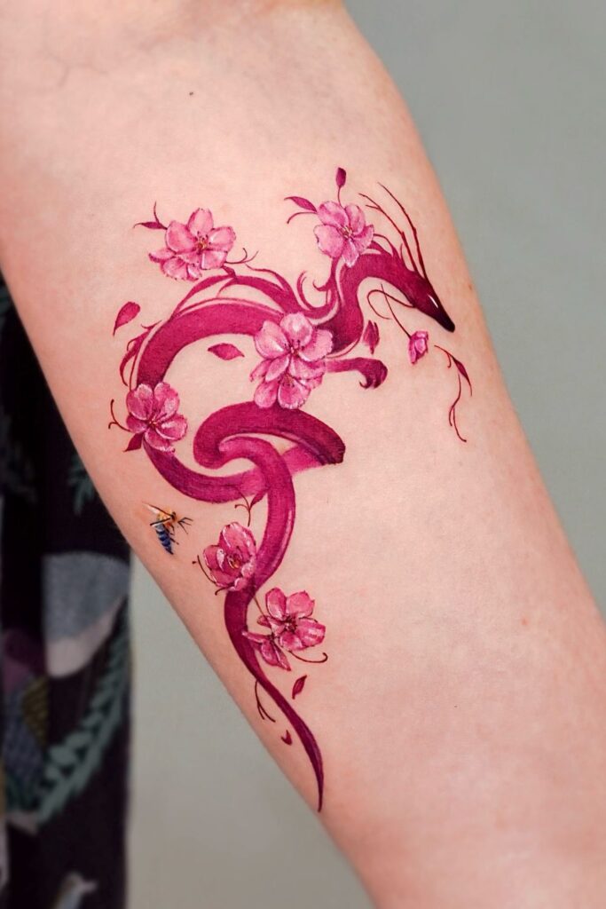 Dragon Tattoo With Flowers