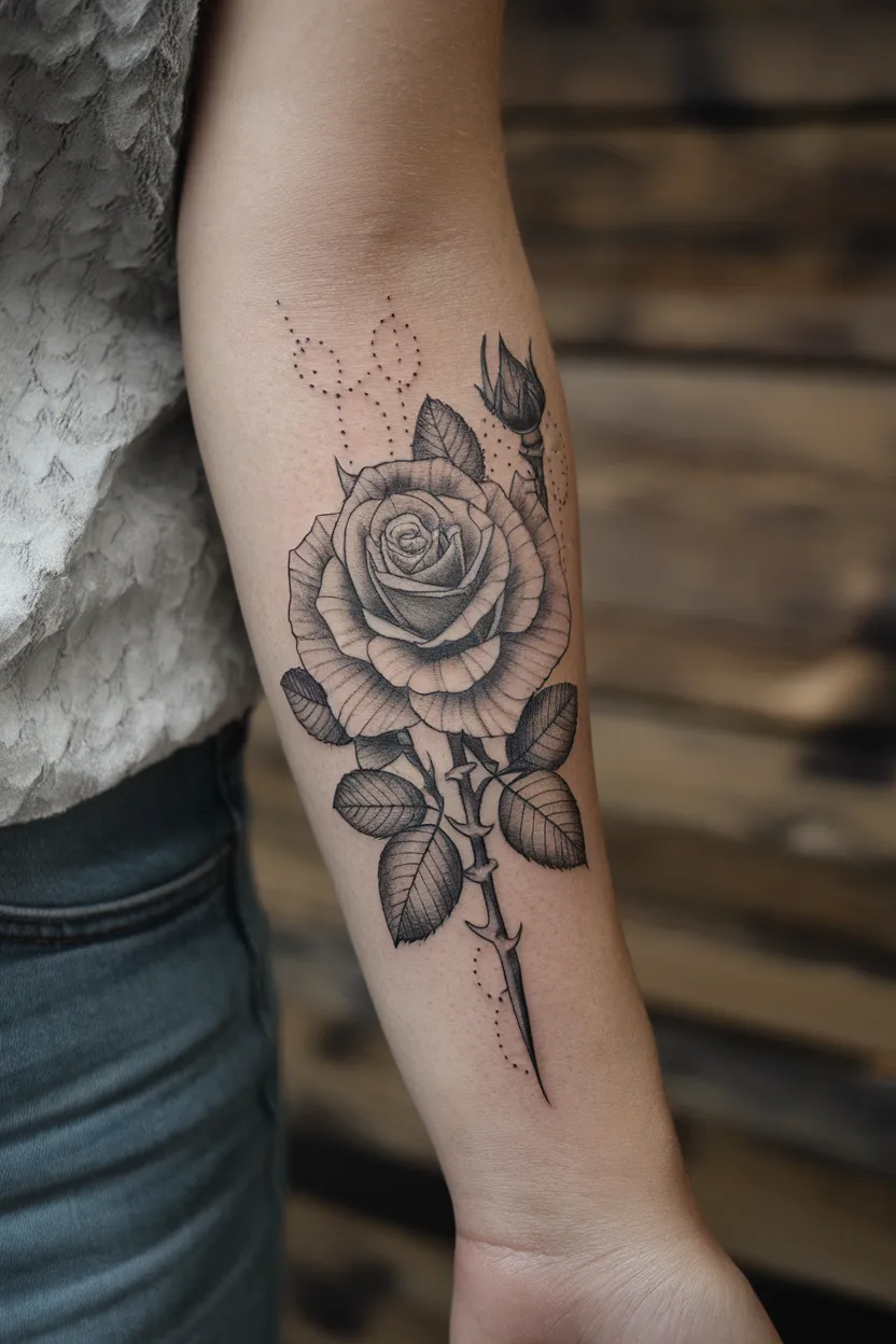 Blackwork Rose Tattoo on Forearm