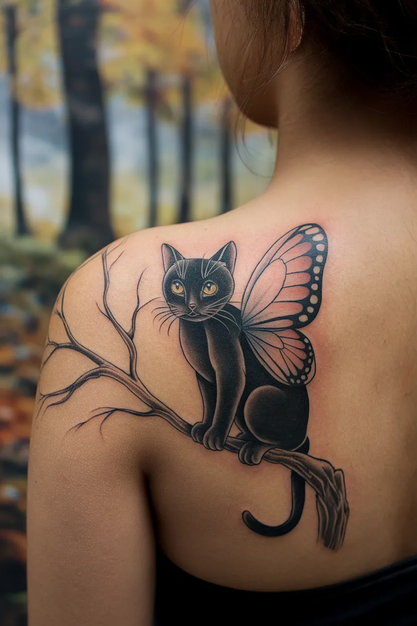 Black Cat With Butterfly Wings