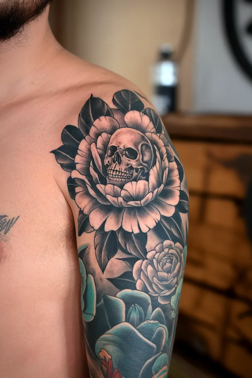 Peony and Skull Fusion Design