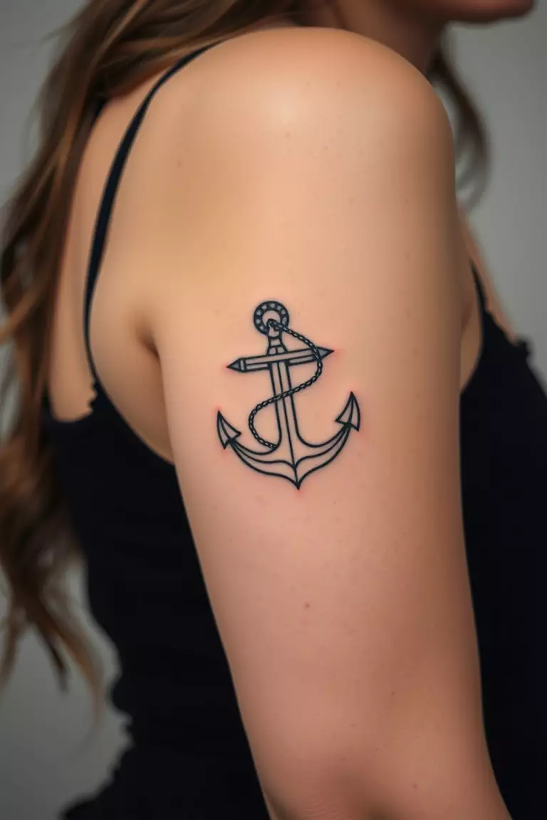 Anchor A close-up shot of a woman showing her black ink traditional anchor tattoo design on her arm